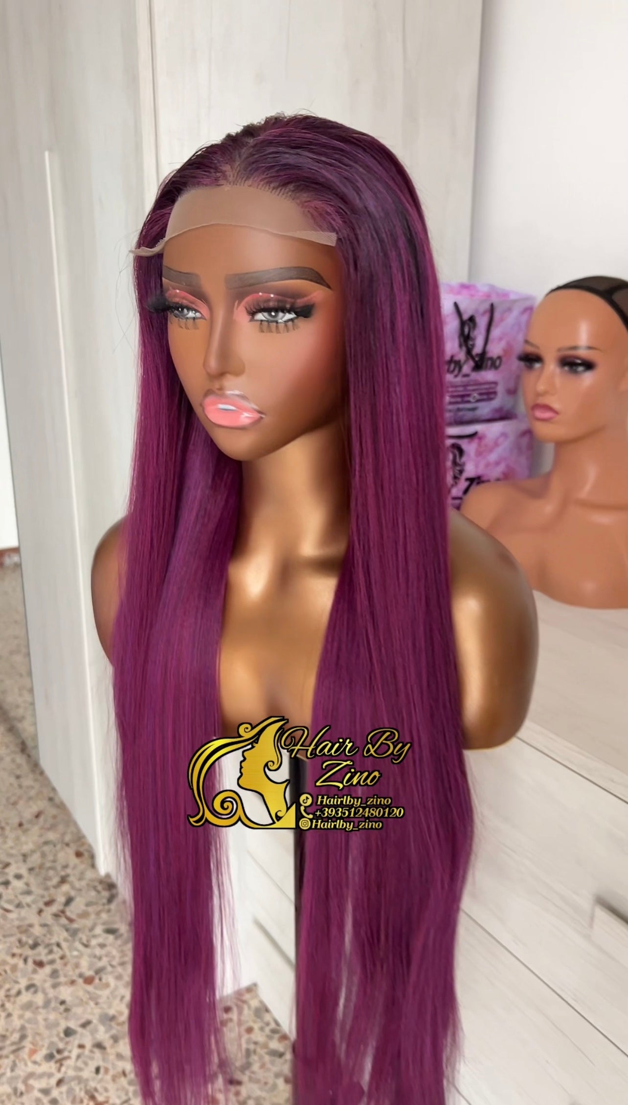 PURPLE WIG HUMAN HAIR BLEND