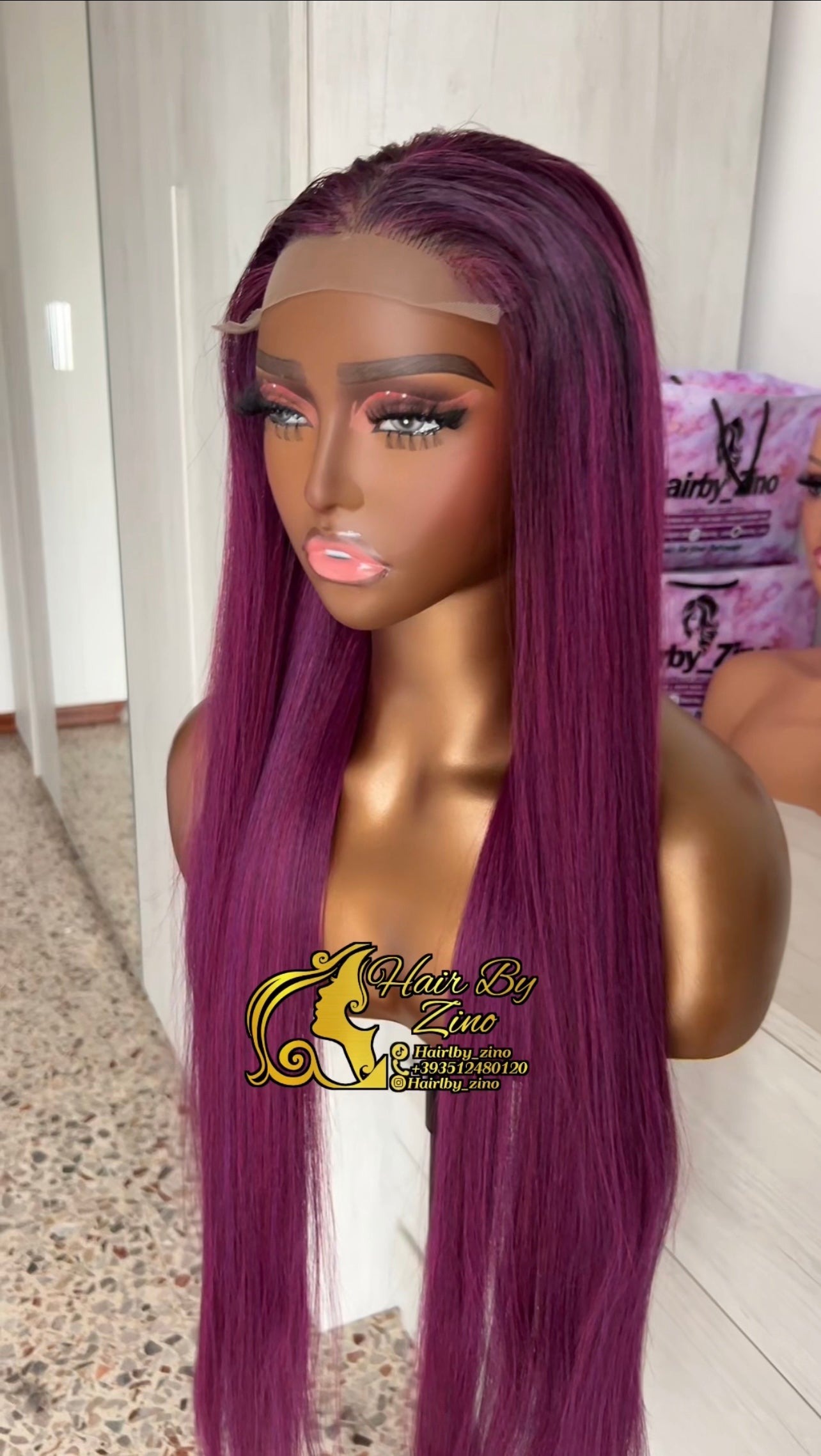 PURPLE WIG HUMAN HAIR BLEND